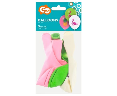 FLAMINGOS AND PINEAPPLE BALLOONS, 12"/ 5 PCS. GODAN