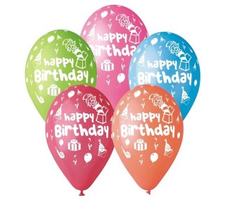 PREMIUM BALLOONS "HAPPY BIRTHDAY PARTY, 12" / 5 PCS. GS110/P097 GODAN