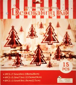 DECORATIVE PAPER CHRISTMAS TREE 3D METALLIC RED MIX 15PCS 110354 KTW L&H L&H