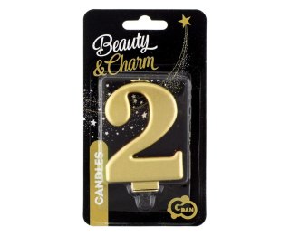 CANDLE NUMBER 2, METALLIC GOLD, 8.0 CM PF-SCZ2 GODAN