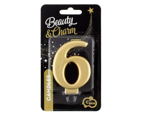 CANDLE NUMBER 6, METALLIC GOLD, 8.0 CM PF-SCZ6 GODAN