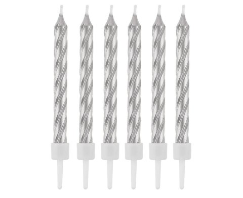 B&C CANDLES WITH STANDS, SCREW SILVER, 8 CM, 12 PCS. GODAN