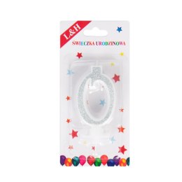 BIRTHDAY CANDLES NUMBER 0 GLITTER SILVER 1420020 L&H L&H