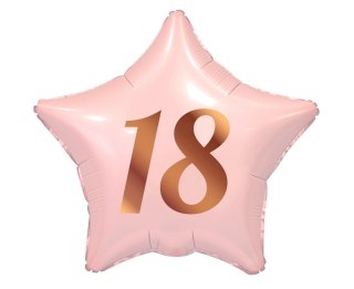 FOIL BALLOON NUMBER 18, PINK STAR, ROSE AND GOLD PRINT, 19" GODAN