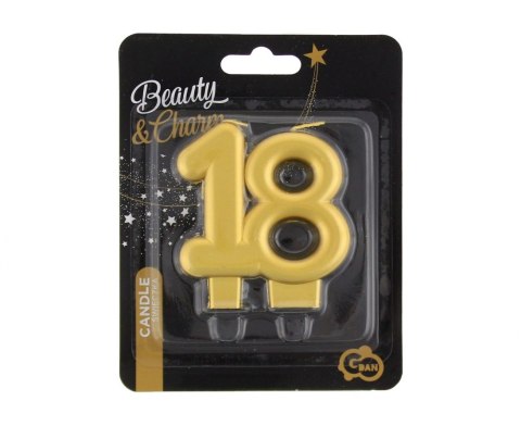 CANDLE B&C NUMBER 18, METALLIC GOLD, 8.0 CM GODAN