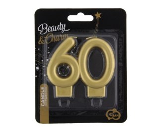 CANDLE NUMBER 60 BIRTHDAY, GOLD, METALLIC, B&C, 8 CM GODAN