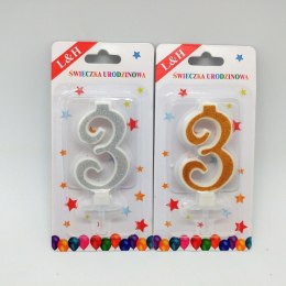 BIRTHDAY CANDLES NUMBER 3 GLITTER SILVER 1420023 L&H L&H