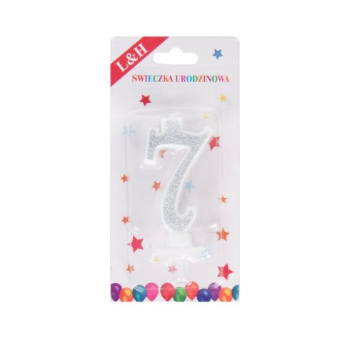 BIRTHDAY CANDLES NUMBER 7 GLITTER SILVER B/C 1420027 L&H L&H
