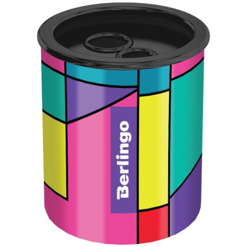 BERLINGO "COLOR BLOCK" METAL SHARPENER, 2 HOLES, WITH A CDC CONTAINER