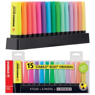 HIGHLIGHTER BOSS 15 COLORS STABILO CASE SET 7015-01-5 STABILO