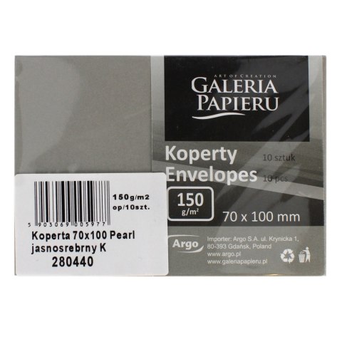 ENVELOPE 70X100 NK SILVER PEARL PACK10PCS GAL PAP ARGO 280440 GAL ARGO